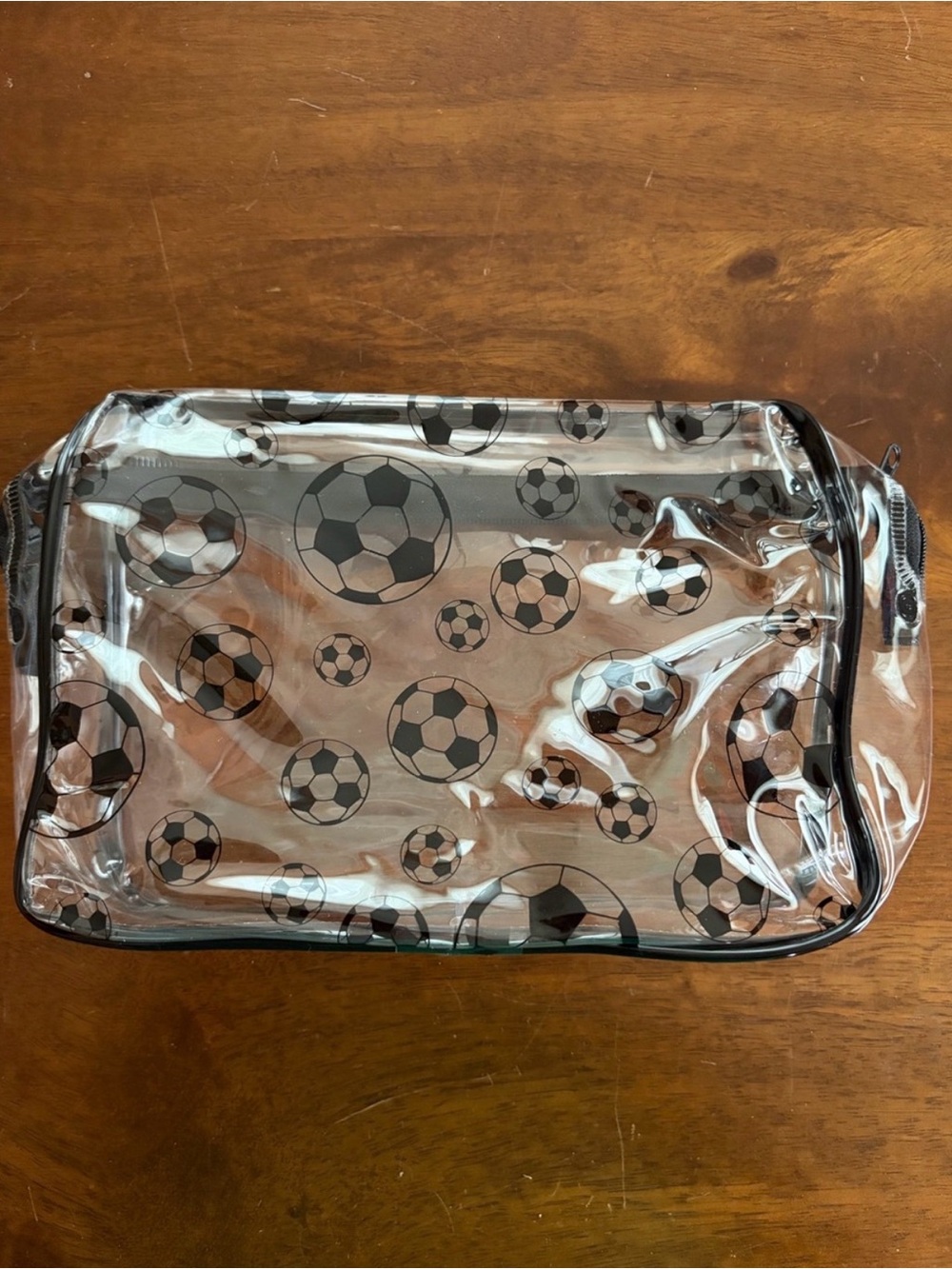 NWOT Clear Soccer Print Travel Pouch - Black Trim